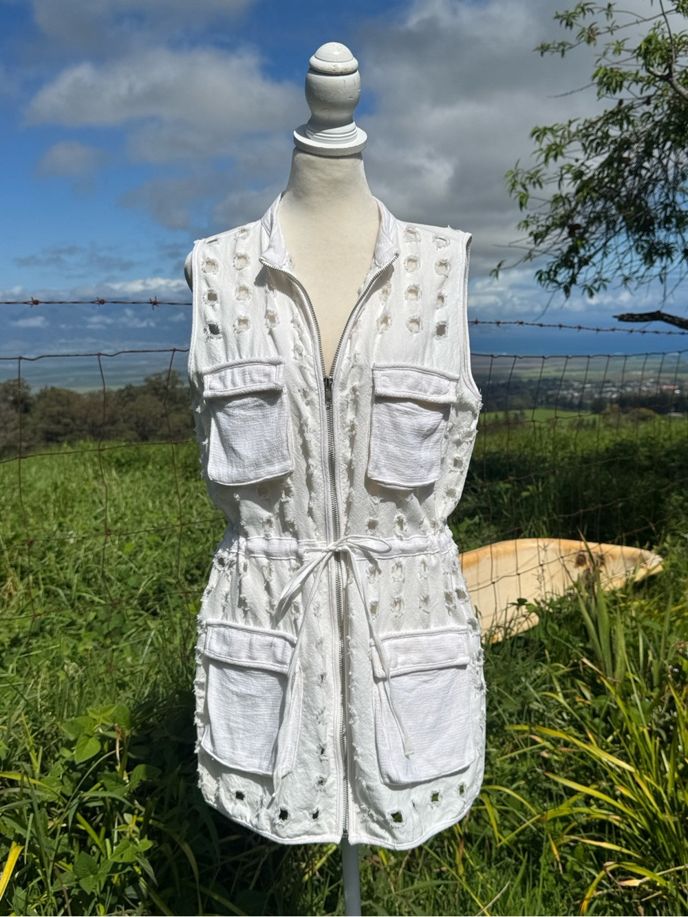 Mo Vint Ivory lined blend Utility Cut out Vest